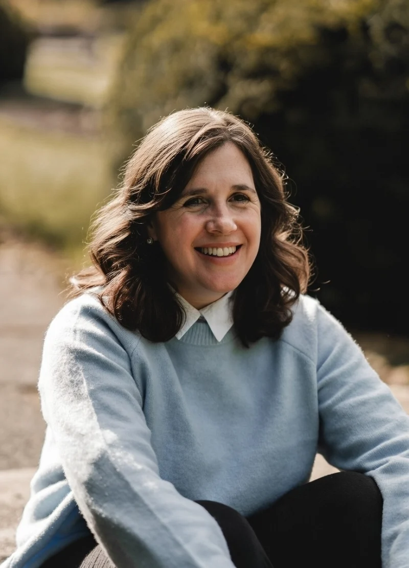 Sitting-on-step Caitlin counsellor and psychotherapist in Edinburgh