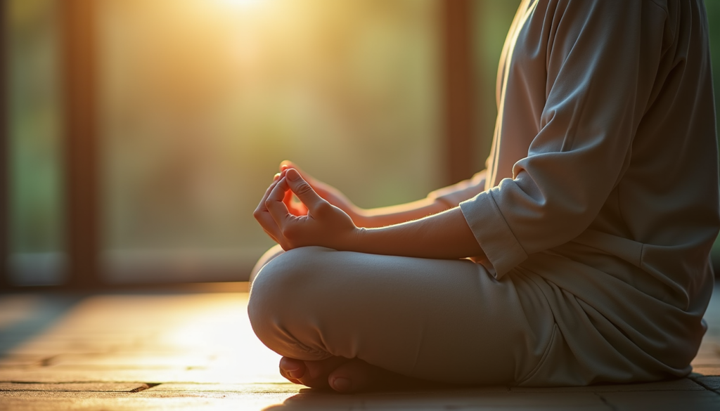 A person practicing mindfulness in a peaceful setting.